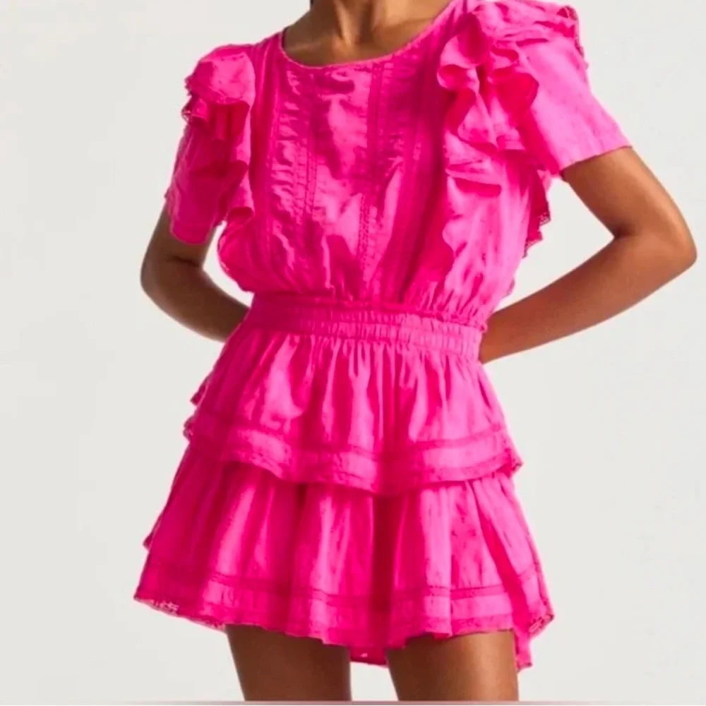 LoveShackFancy Natasha Heritage Mini Dress in Watermelon Ice Sz. M - Picture 1 of 9